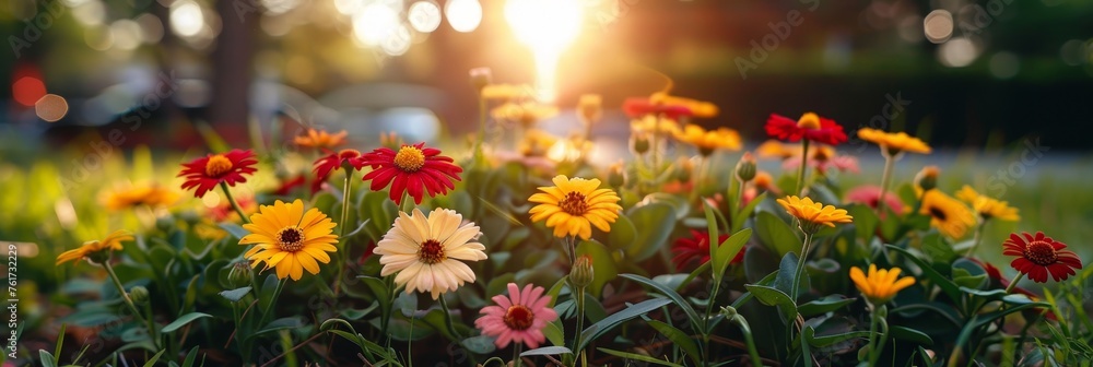 Poster vibrant spring blooms create ethereal abstract pattern with sunlight and shadows