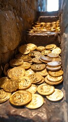 Follow the money, a path with a trail of golden coins on the floor