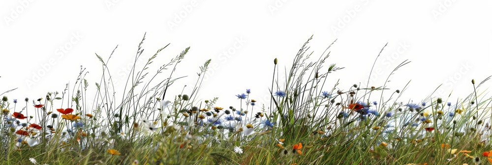 Poster assorted vibrant flowers on white background with ample space for text placement