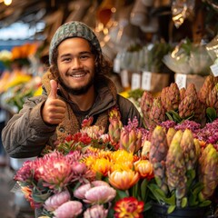 Smiling young florist on a flower shop