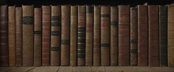 A Old ancient books, historical books. Collection of human knowledge concept. Wide format.    .