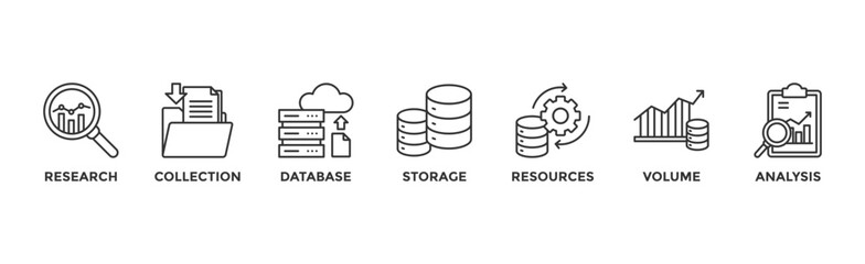 Big data banner web icon vector illustration concept with icon of research, collection, database, storage, resources, volume and analysis