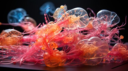 Obraz premium cells, biological materials and organs grown in laboratory conditions for scientific research concept: human body research, science and neurobiology