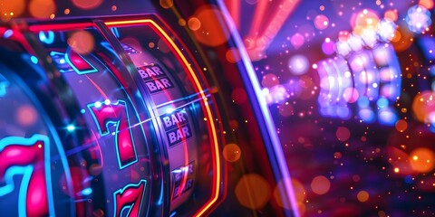 Fototapeta na wymiar Conceptual photo of casino slot machines lighting up with luck and excitement. Concept Casino, Luck, Excitement, Slot Machines, Conceptual Photo