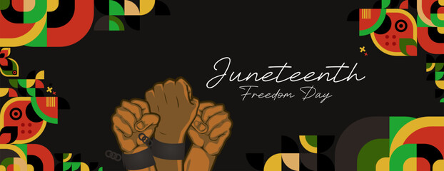 Juneteenth freedom day wide banner. African American Freedom Day to celebrate. Abstract background with geometric design for Juneteenth Freedom day