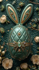Elegant card for Easter holiday, Egg in quilted leather witch rabbit ears  