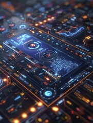 Obraz premium Neon blue dashboard epitomizes financial tech evolution in digital currency exchange market.