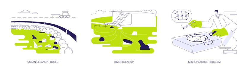 Plastic clean up abstract concept vector illustrations.