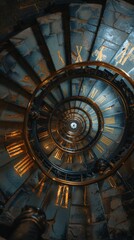 time spiraling, staircase with a clock