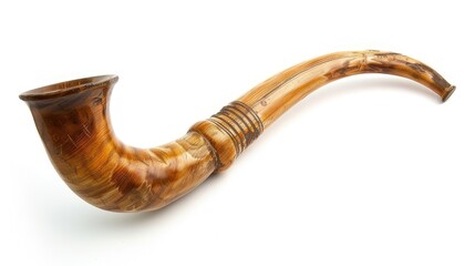 Symbolic Sound: Shofar, a traditional Jewish ram horn, isolated on a striking black background, evoking spiritual depth - 761737010