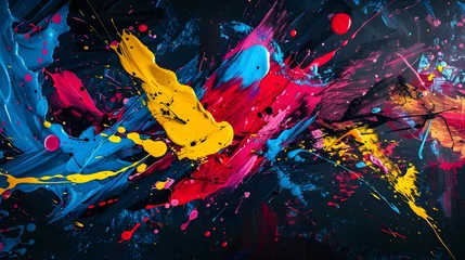 Fototapeten Vibrant Color Splash on Monochrome Canvas - Pop Art Inspired Expression of Bold Red, Yellow, and Blue Hues © Thanaphon