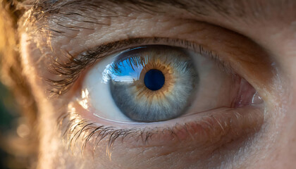 Close-up of a blue female eye. Macro view of colorful eye. - obrazy, fototapety, plakaty