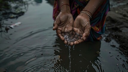Hand Holding Water: Representing the water crisis in India, highlighting the global issue of water scarcity