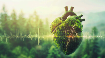Forest Heartbeat The heart of a traveler overlaid with a dense green forest depicting the connection between nature and the human spirit Ideal for eco-friendly travel promotions
