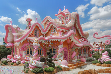 Fototapeta premium In the whimsical world of Candyland colorful and delightful houses made of sweets and treats beckon visitors with their sugary charm creating a paradise for those with a sweet tooth
