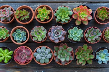 a group of succulent plants in pots