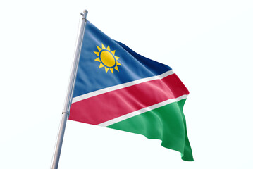 Waving flag of Namibia in white background. Namibia flag for independence day. The symbol of the state on wavy fabric.