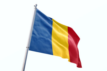 Waving flag of Romania in white background. Romania flag for independence day. The symbol of the state on wavy fabric.