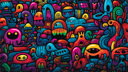 Obraz na płótnie Canvas Fantasy whimsical vector patterns background. Abstract alien cartoon creators.