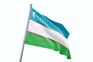 Waving flag of Uzbekistan in white background. Uzbekistan flag for independence day. The symbol of the state on wavy fabric.