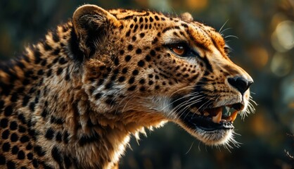  a close up of a cheetah's face with it's mouth open and it's mouth wide open.