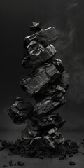 An abstract art with expressive lines made with charcoal on a dark background. Coal in abstract shape of striking coal texture.