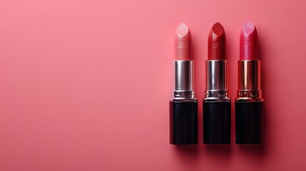 
lipsticks from pink to purple shades.
Concept: spring and summer makeup trends, cosmetic beauty and personal care.