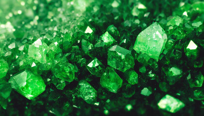Beautiful Kryptonite crystals texture pattern. Shiny green precious rock. Natural backdrop.