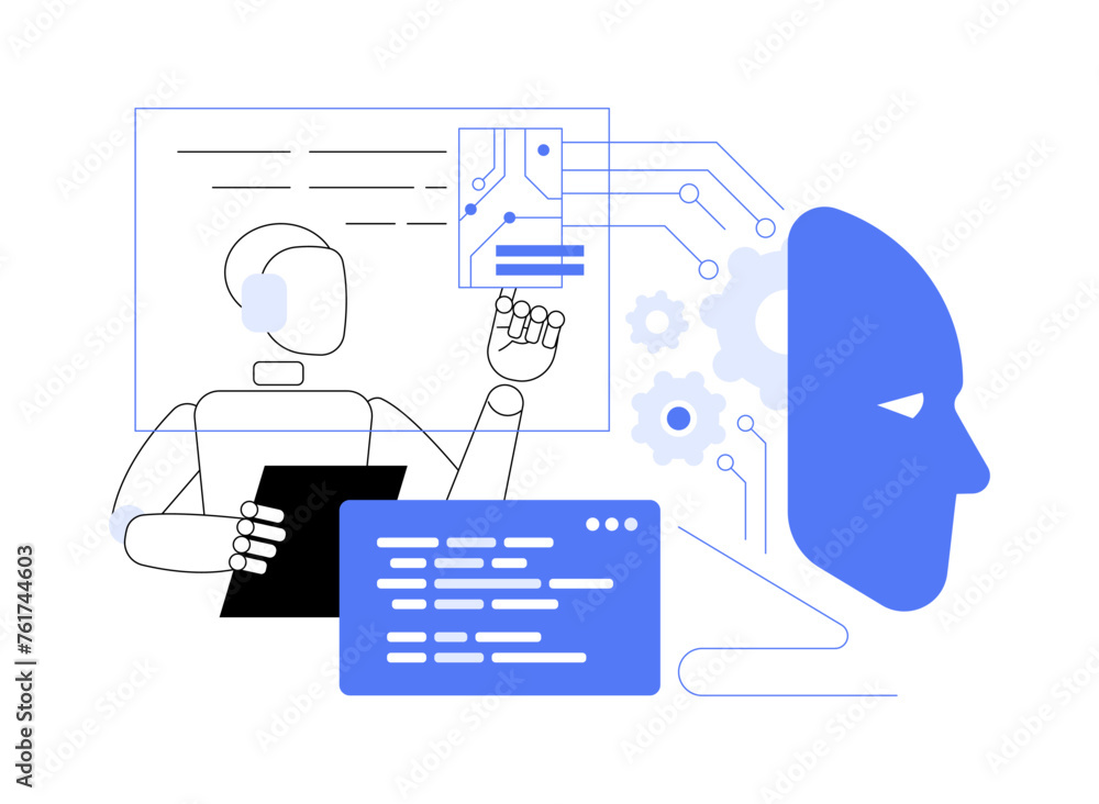Poster ai-supported robotics and automation abstract concept vector illustration.