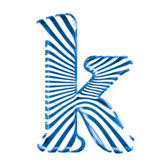 White symbol with blue ultra thin horizontal straps. letter k