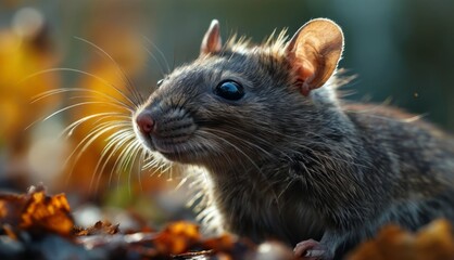  a close up of a small rodent with blue eyes and long whiskers on it's head.