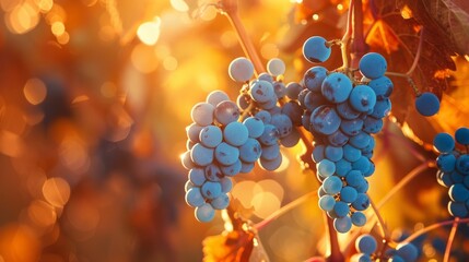 A cluster of grapes hanging from a vine on a tree, ready for harvest.