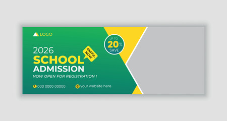 School admission social media cover template, education facebook cover design, web banner ads.