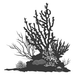 Silhouette Amazing Ocean View Coral Reef Seascape Black Color Only