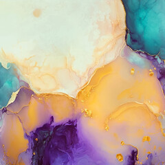 Abstract gold and purple fluid art painting