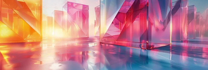 Fotobehang abstract geometric background, futuristic architecture with glass panels © BG