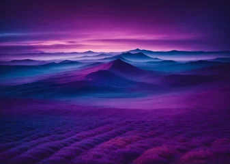Papier Peint photo Violet A purple sunset with mountains in the background.