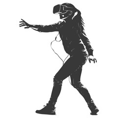 Fototapeta premium Silhouette girl playing virtual reality headset black color only