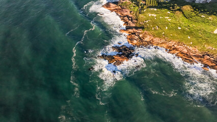 Joaquina Beach in Florianopolis. Aerial view.