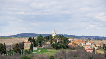 Skyline of an istrian village on a cloudy day