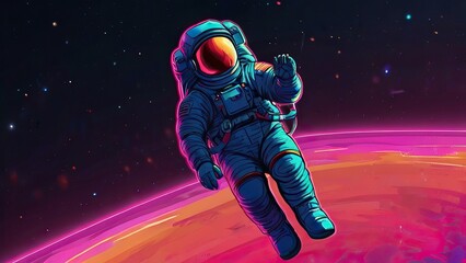 retro wave astronaut in space, illustration