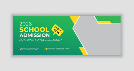 School admission social media cover template, education facebook cover design, web banner ads.