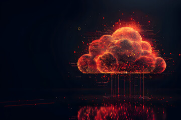 red digital cloud illustration on black background, internet virus and danger concept, cloud computing, large data center