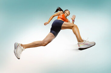 Sport backgrounds. The woman with runner. Isolated scene.