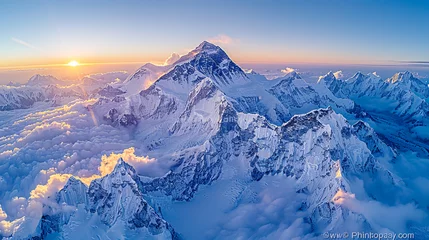 Papier Peint photo autocollant Everest Aerial view of Himalaya mountains at sunset. Nepal, Everest region.