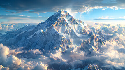 Aerial view of Himalaya mountains at sunset. Nepal, Everest region.