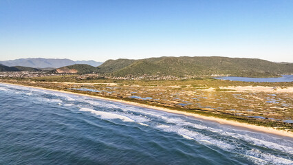 Joaquina Beach in Florianopolis. Aerial view.