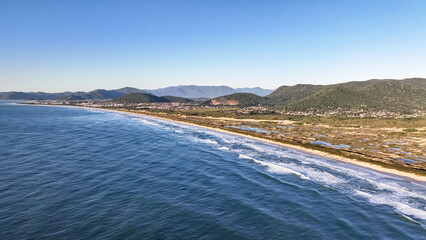 Joaquina Beach in Florianopolis. Aerial view.