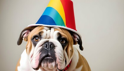 A Goofy Bulldog Wearing A Silly Hat