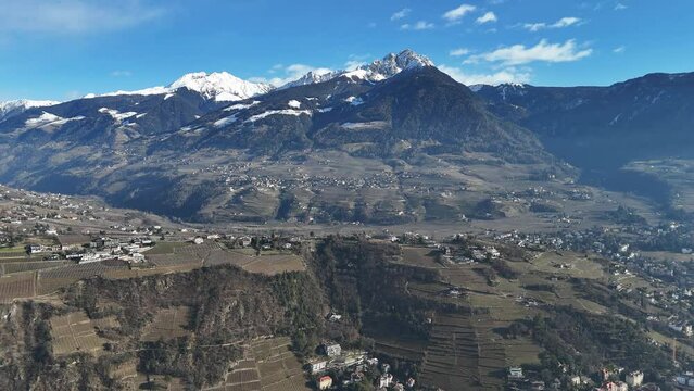 Alps in Italy aerial view. Winter mountains. 4k.